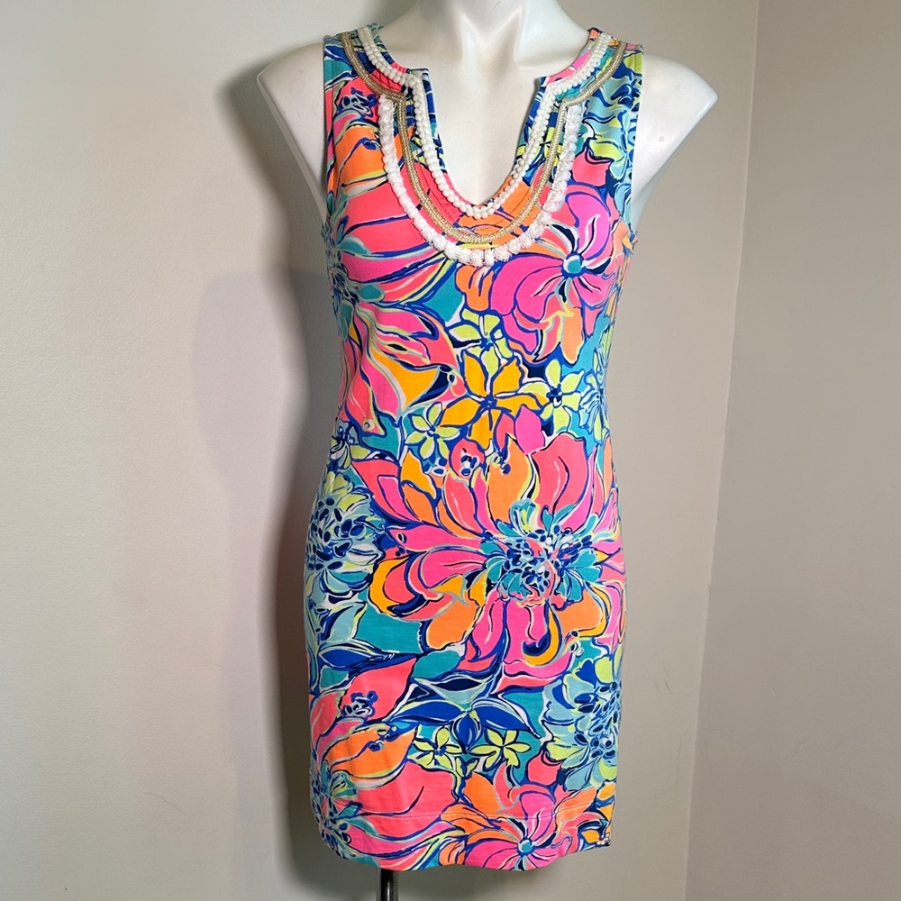Lilly Pulitzer Harper Shift Multicolor Floral Beaded Dress